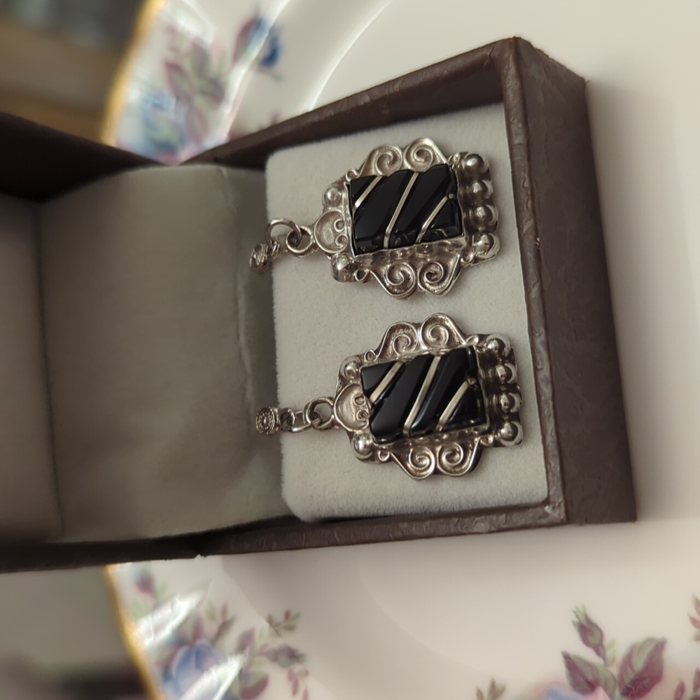 Elegant Vintage Black Onyx and Silver Earrings